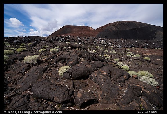 Hardened lava flow and Pisgah Crater. Mojave Trails National Monument, California, USA (color)