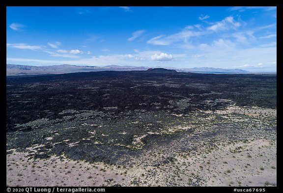 Aerial view of Lavic Lake volcanic field with distant Pisgah Crater. Mojave Trails National Monument, California, USA