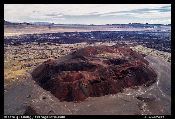 Aerial view of Pisgah cinder cone and Lavic Lake volcanic field. Mojave Trails National Monument, California, USA