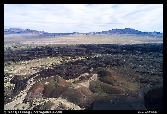 Aerial view of Lavic Lake volcanic field. Mojave Trails National Monument, California, USA (color)