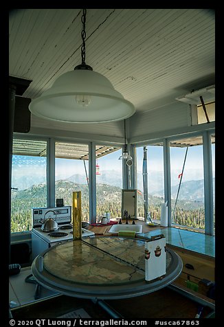 Interior of Buck Rock fire lookout. Giant Sequoia National Monument, Sequoia National Forest, California, USA (color)