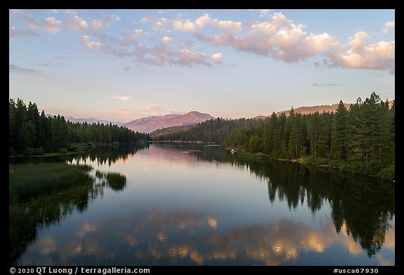 Aerial View of Hume Lake at sunset. Giant Sequoia National Monument, Sequoia National Forest, California, USA (color)