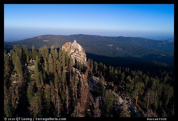 Aerial View of forest and Buck Rock. Giant Sequoia National Monument, Sequoia National Forest, California, USA (color)
