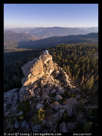 Aerial View of Buck Rock lookout and mountains. Giant Sequoia National Monument, Sequoia National Forest, California, USA (color)
