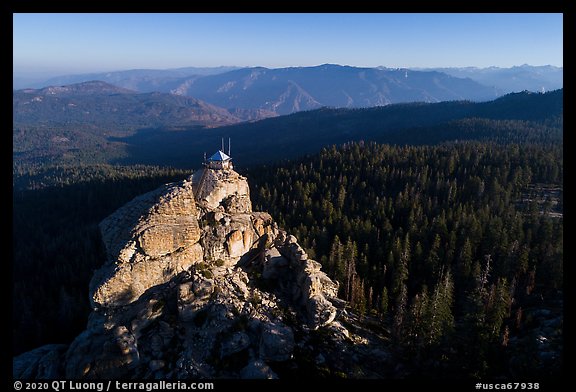 Aerial View of Buck Rock and mountains. Giant Sequoia National Monument, Sequoia National Forest, California, USA (color)