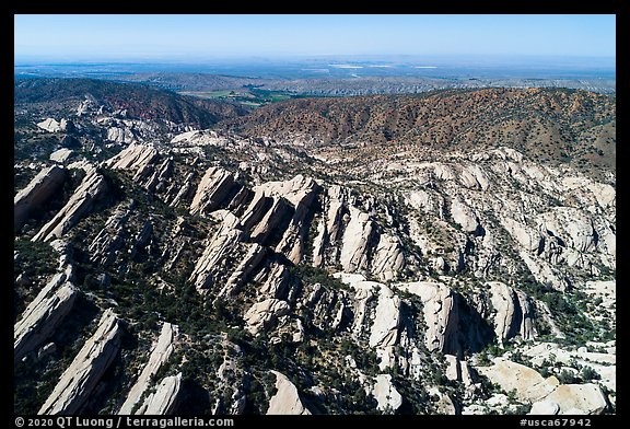 Aerial view of Devils Punchbowl tilted sandstone formation. San Gabriel Mountains National Monument, California, USA (color)