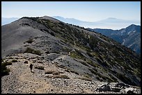 Hiker and trail on Mount Baldy. San Gabriel Mountains National Monument, California, USA ( color)