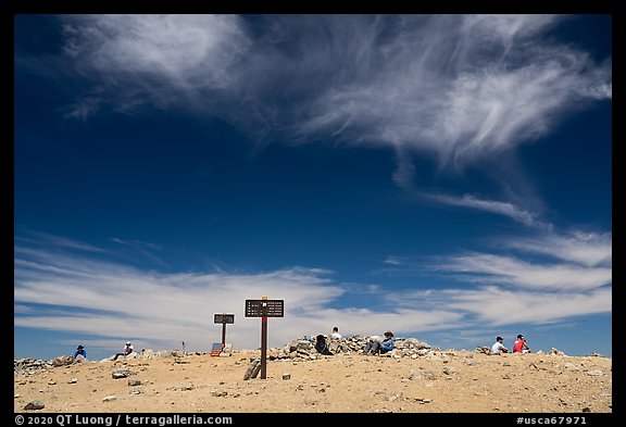 Hikers on Mt Baldy summit. San Gabriel Mountains National Monument, California, USA (color)