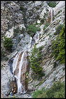 San Antonio Falls with family at the base. San Gabriel Mountains National Monument, California, USA ( color)