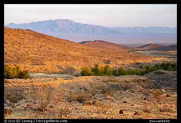 Mojave Desert hills and mountains with Bonanza Springs. Mojave Trails National Monument, California, USA (color)