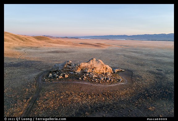 Aerial view of Painted Rock and plain at sunrise. Carrizo Plain National Monument, California, USA (color)