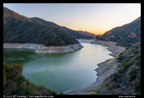 San Gabriel Canyon with Moris Reservoir at sunset. San Gabriel Mountains National Monument, California, USA (color)