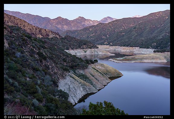 San Gabriel Canyon, San Gabriel Reservoir and Cucamonga Peak. San Gabriel Mountains National Monument, California, USA (color)