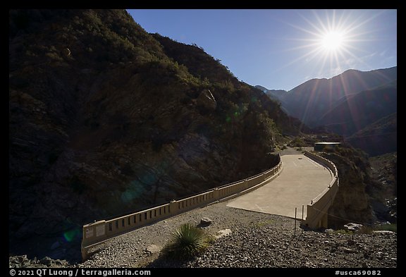 Bridge to Nowhere and sun. San Gabriel Mountains National Monument, California, USA (color)