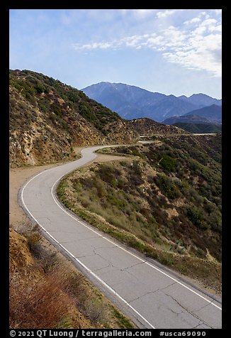 Glendora Ridge Road and San Gorgonio range. San Gabriel Mountains National Monument, California, USA (color)