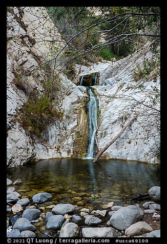 Two-tiered Lower Switzer Falls flowing into basin. San Gabriel Mountains National Monument, California, USA (color)