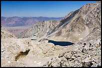 Hikers on the switchbacks between Trail Camp and Trail Crest, Inyo National Forest. California ( color)