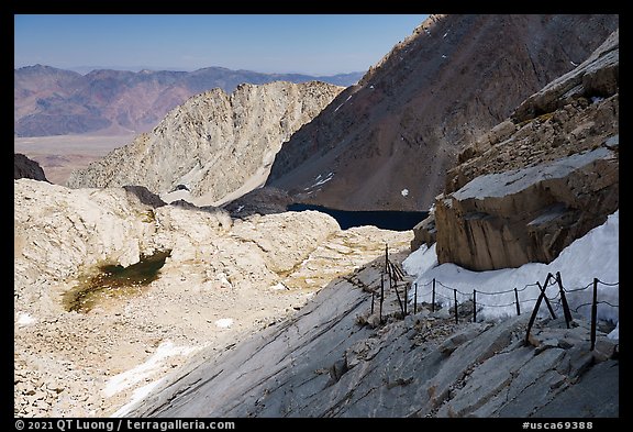 Cables section of Mt Whitney trail above Trail Camp, Inyo National Forest. California (color)