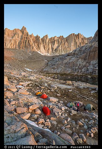 Campers at Trail Camp, sunrise, Inyo National Forest. California (color)