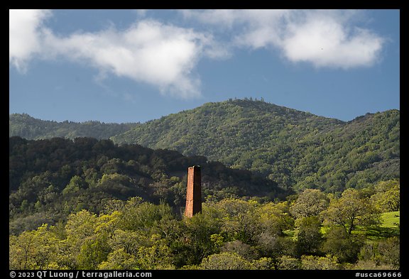 Almaden Quicksilver Chimney and Sierra Azul Range, Almaden Quicksilver County Park. San Jose, California, USA (color)