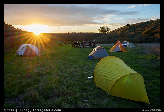 Sun setting over Coast Campground. Point Reyes National Seashore, California, USA