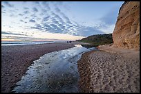 Tidal pond at sunset and visitors on beach, Santa Maria Beach. Point Reyes National Seashore, California, USA ( color)