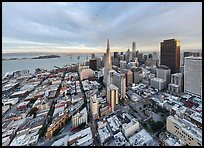 Aerial view of downtown and Bay at sunset. San Francisco, California, USA ( color)