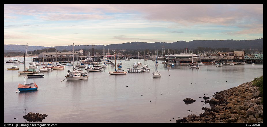 Municipal Wharf and Fishermans Wharf, late afternoon. Monterey, California, USA (color)