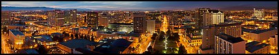 Downtown San Jose skyline and Cesar de Chavez Park at dusk. San Jose, California, USA