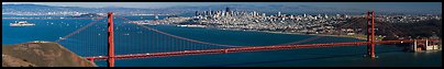 Golden Gate Bridge and view from Alcatraz to San Francisco, fall afternoon. San Francisco, California, USA (Panoramic color)
