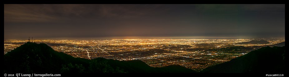 Los Angeles Basin from Mount Wilson at night. Los Angeles, California, USA (color)