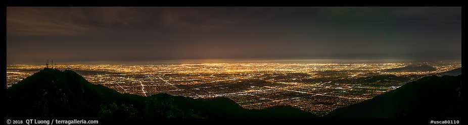 Los Angeles Basin from Mount Wilson at night. Los Angeles, California, USA (color)