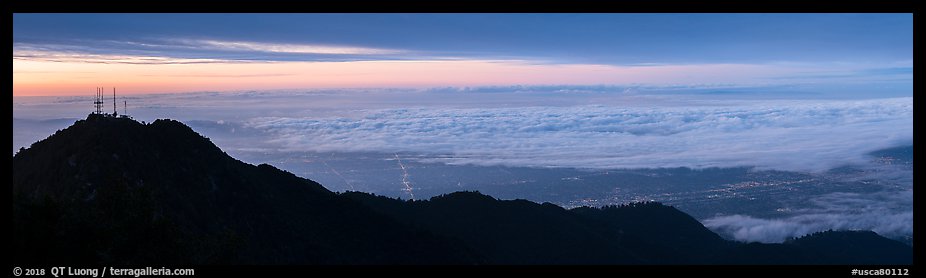 Los Angeles Basin covered with sea of clouds from Mount Wilson, sunrise. San Gabriel Mountains National Monument, California, USA (color)