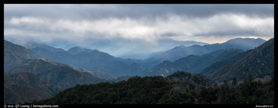 Rolling peaks under stormy sky. San Gabriel Mountains National Monument, California, USA (color)