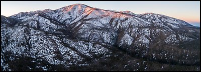 Aerial view of Grinnell Mountain, winter sunrise. Sand to Snow National Monument, California, USA (Panoramic color)