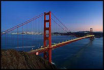Golden Gate bridge seen from Battery Spencer, dusk. San Francisco, California, USA (color)