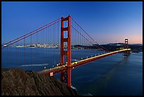 Golden Gate bridge seen from Battery Spencer, dusk. San Francisco, California, USA