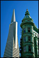 Columbus Tower and Transamerica Pyramid. San Francisco, California, USA ( color)