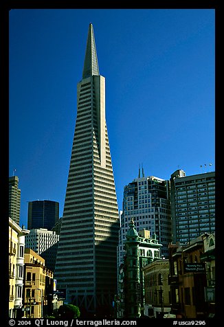 Transamerica Pyramid and Columbus Tower. San Francisco, California, USA (color)