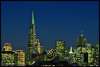 Skyline with Transamerica Pyramid at night. San Francisco, California, USA