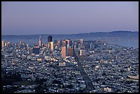 Skyline and Market avenue from Twin Peaks, dusk. San Francisco, California, USA (color)