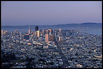 Skyline and Market avenue from Twin Peaks, dusk. San Francisco, California, USA