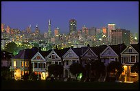 Victorians at Alamo Square and skyline, night. San Francisco, California, USA ( color)