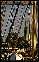 Transamerica Pyramid  seen through the masts of the Balclutha. San Francisco, California, USA (color)