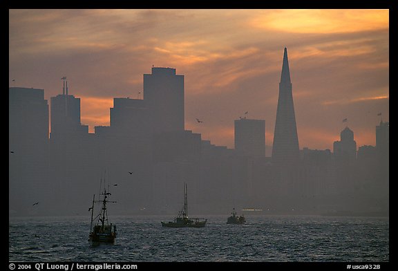 City skyline with sunset clouds seen from Treasure Island. San Francisco, California, USA