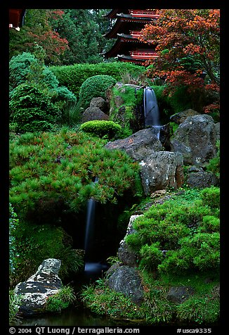 Cascade in the Japanese Garden, Golden Gate Park. San Francisco, California, USA (color)