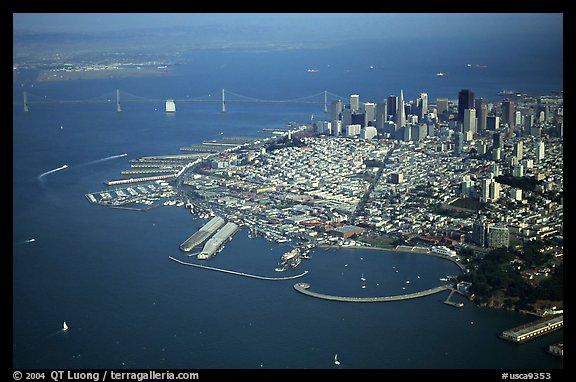 Aerial view of Downtown and Fisherman's wharf. San Francisco, California, USA