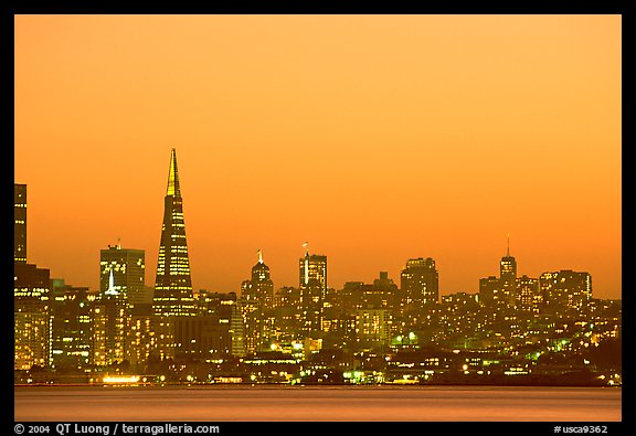 Skyline at sunset with the Transamerica Pyramid. San Francisco, California, USA (color)