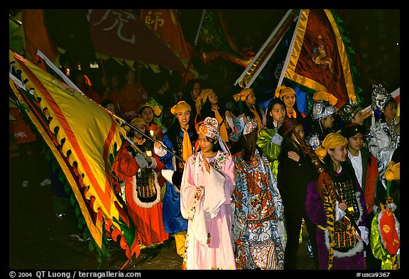 Children parading during the Chinese New Year celebration. San Francisco, California, USA (color)