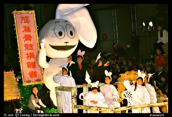 Float with figure for the Year of the Rabbit. San Francisco, California, USA